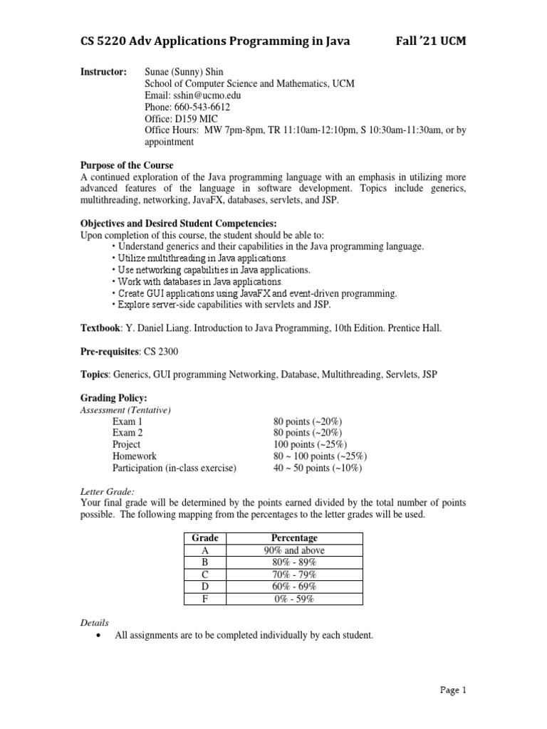 CS 5220 Adv Applications Programming in Java Fall 
