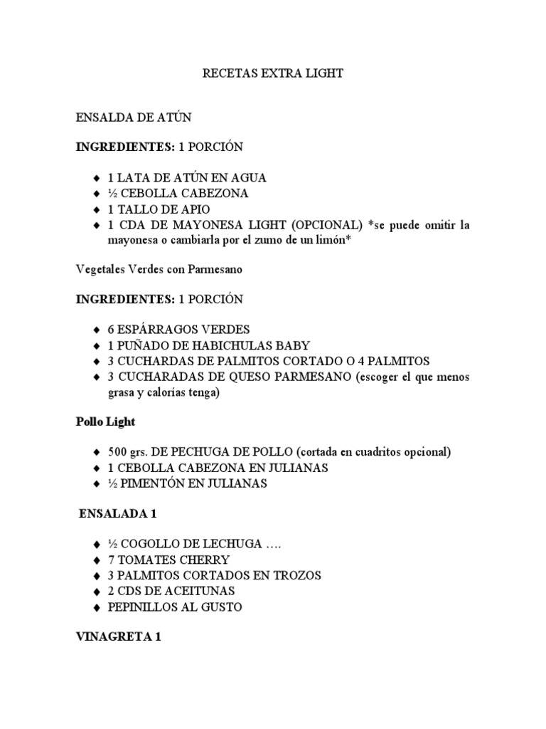 Recetas Extra Light Saludables | PDF
