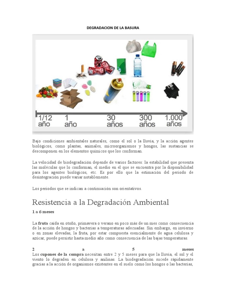 Residuos y su tiempo de degradación | PDF | Biodegradación | El plastico