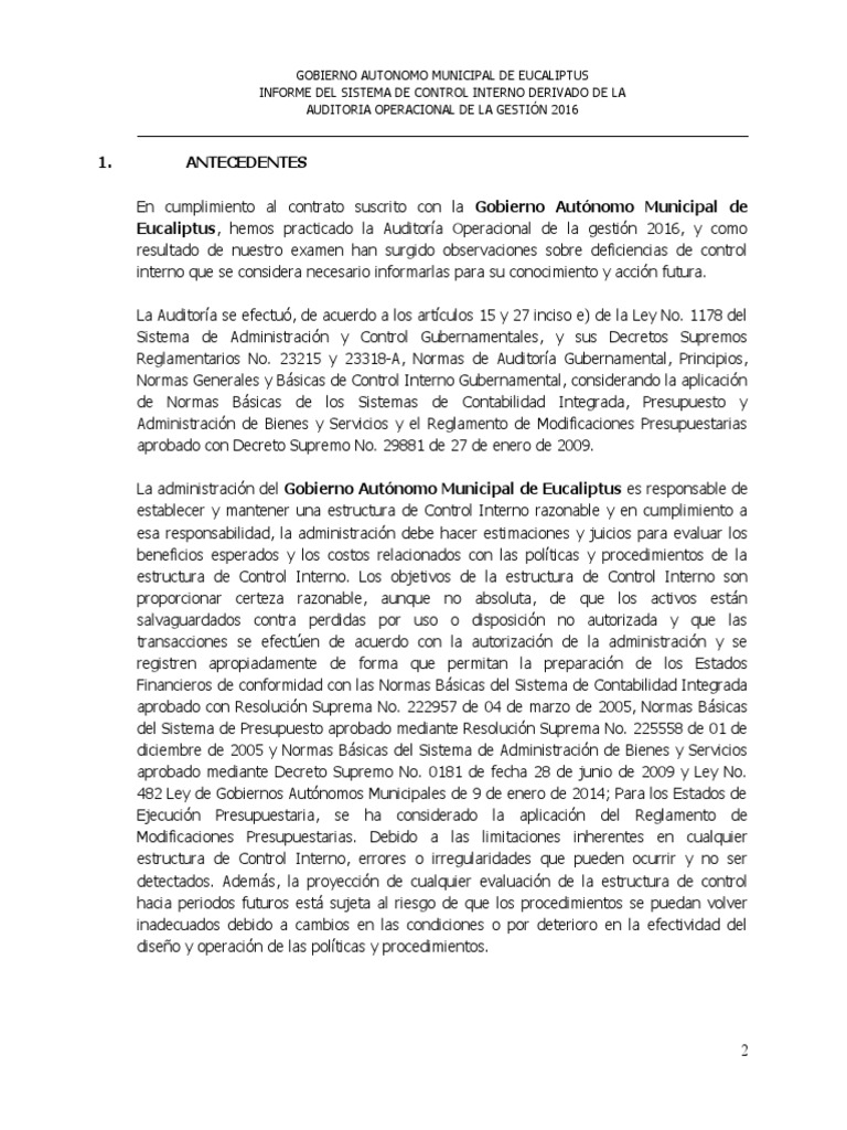 Informe de Control Interno | PDF | Auditoría | Contabilidad
