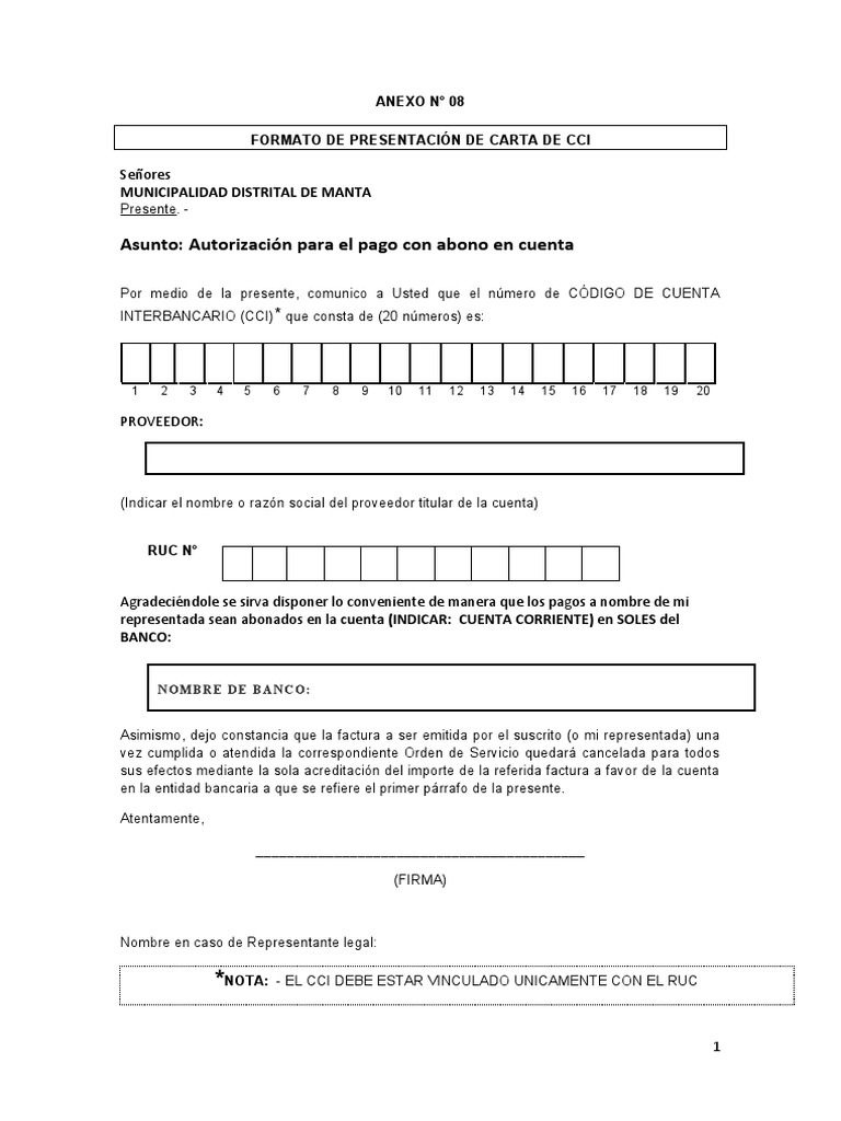 Formato de Carta de CCI para Pagos | PDF