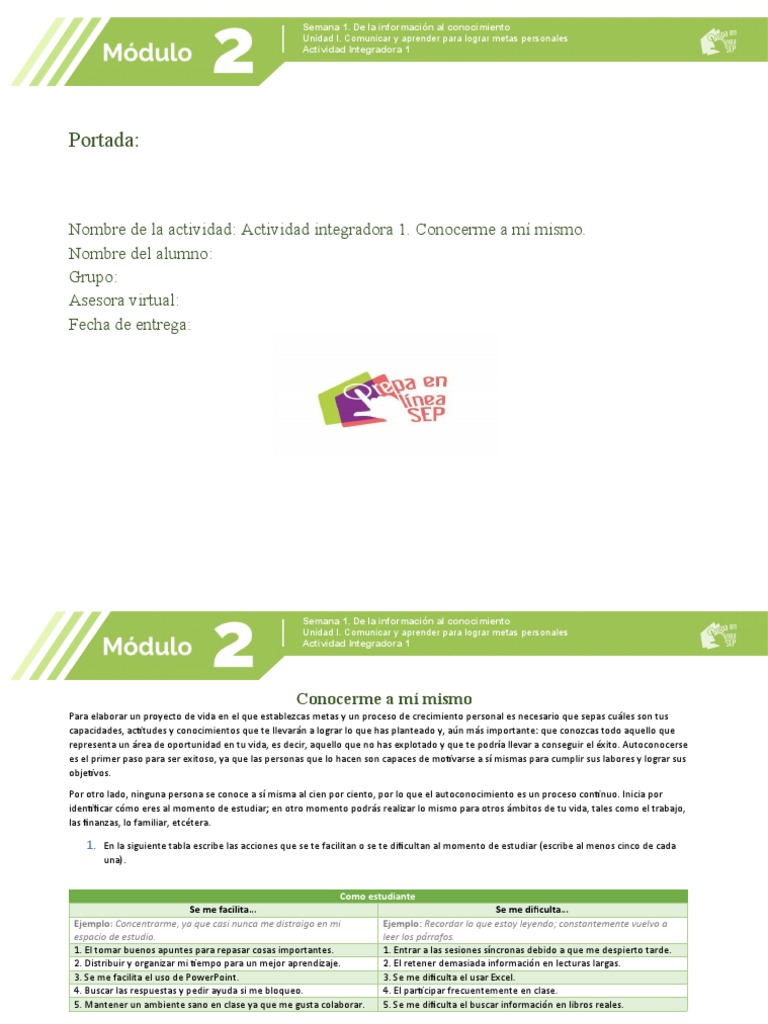 Actividad Integradora 1 Modulo 2 Conocerme A Mi Mismo Pdf