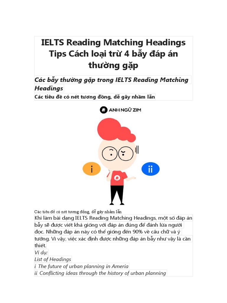 IELTS Reading Matching Headings Tips Cách Loại Trừ 4 Bẫy Đáp Án Thường ...