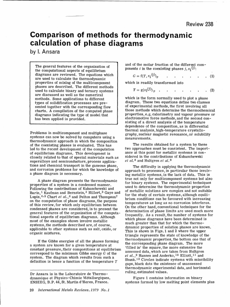 Comparison of Methods For Thermodynamic Calculation of Phase Diagrams ...