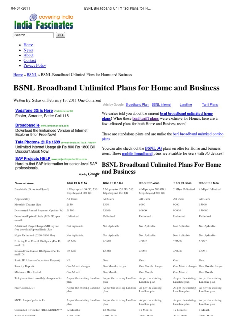 Bsnl broadband unlimited plans image