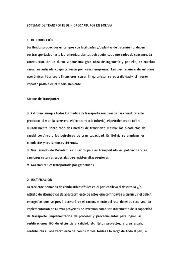 Transporte de Hidrocarburos en Bolivia | PDF | Transporte por tubería ...