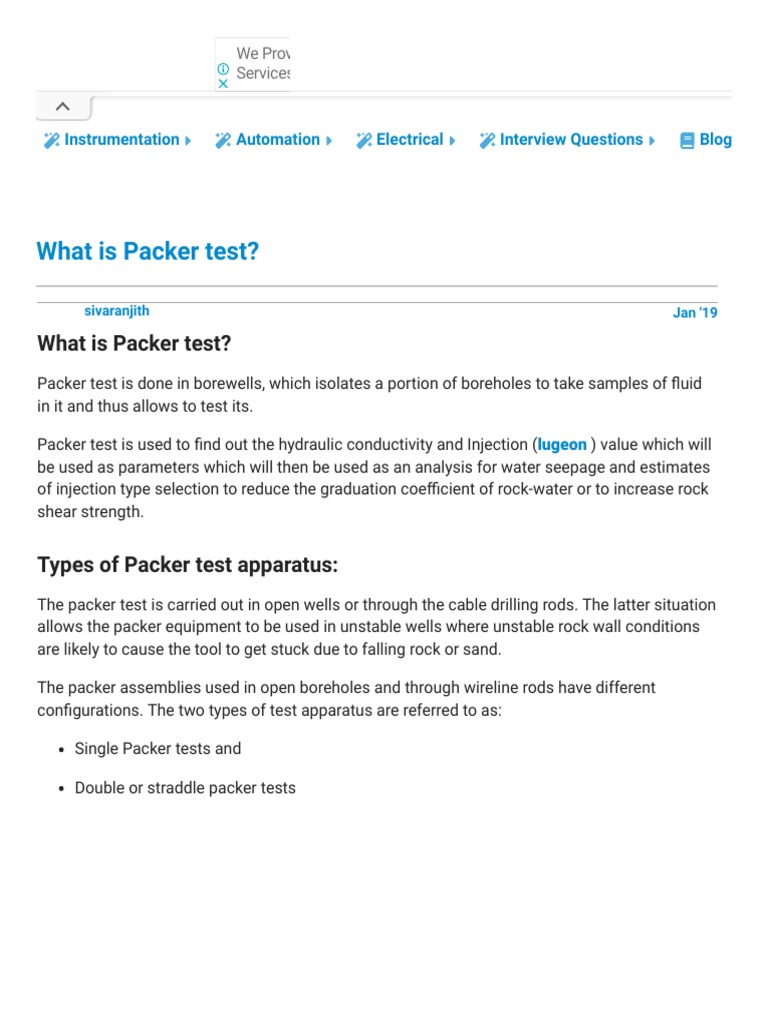 What Is Packer Test Field Instrumentation Industrial Automation
