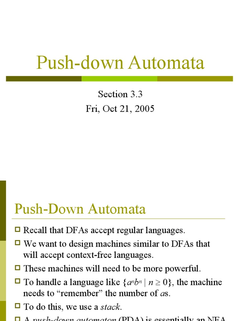 3.3 Push-Down Automata | PDF | Automata Theory | Personal Digital Assistant