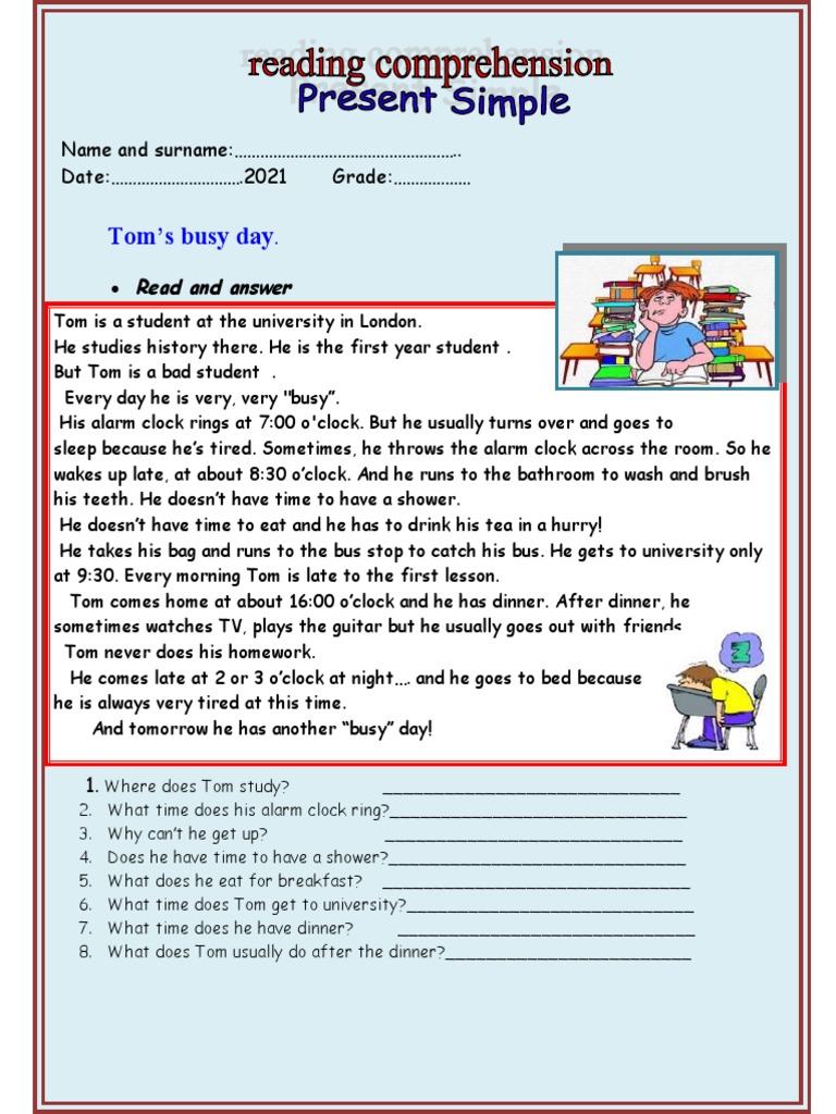 Tom's Busy University Routine | PDF | Travel | Language Arts & Discipline