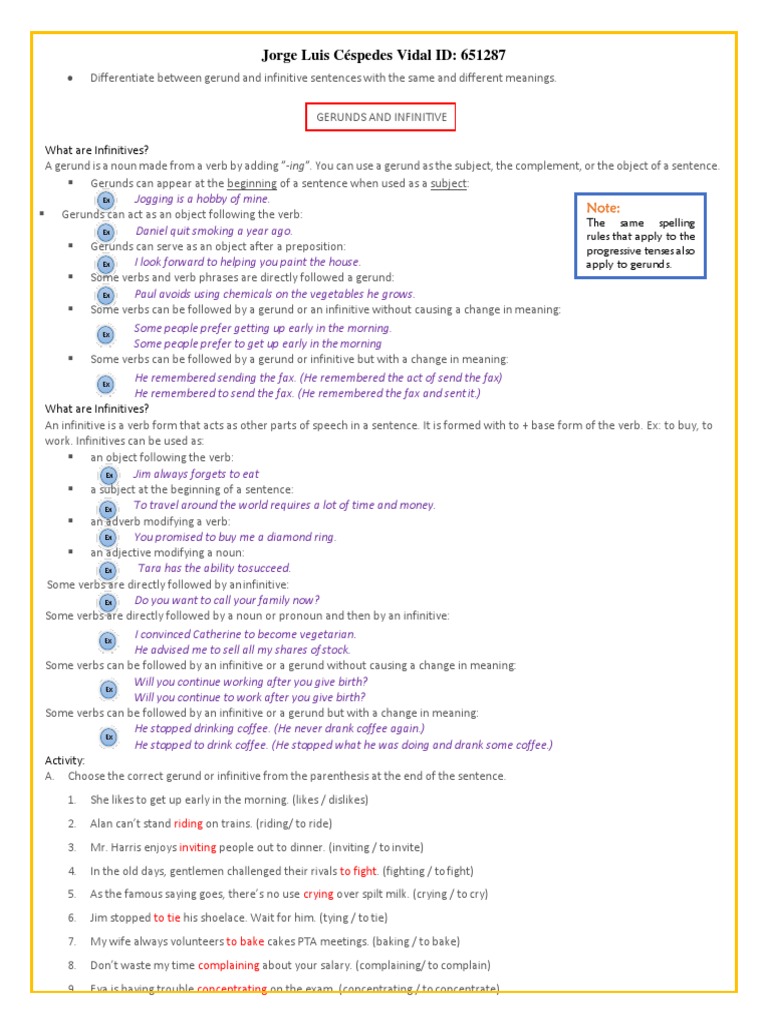 Gerunds and Infinitives Explained | PDF | Verb | Object (Grammar)