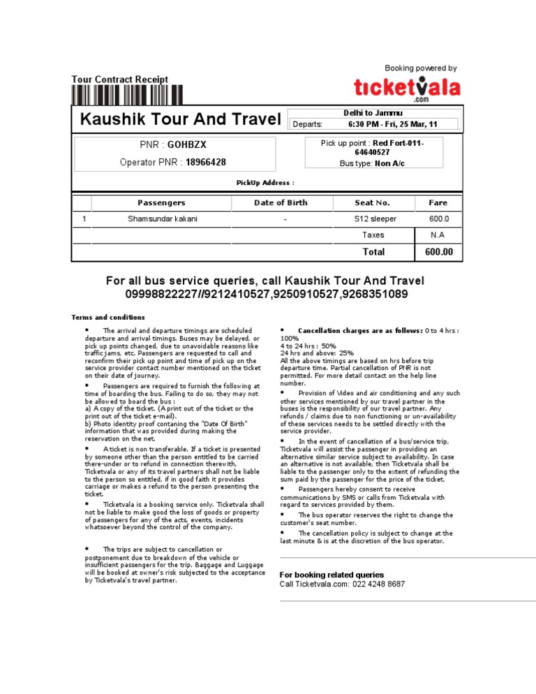 Bus Ticket PDF Ticket (Admission) Bus