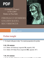 Fibonacci (Leonardo Pisano) 1170-1240? Statue in Pisa Italy: Fibonacci Numbers Golden Ratio, Recurrences