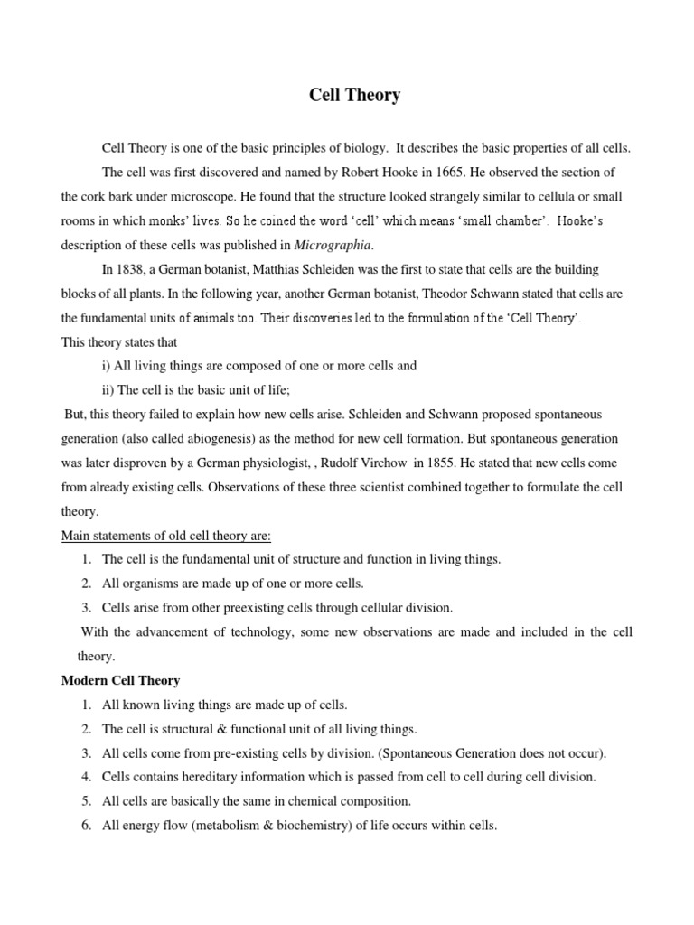 Cell Theory Notes PDF