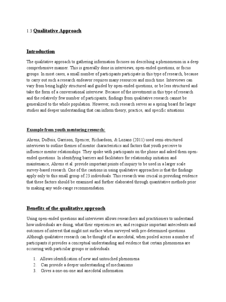 Qualitative Approach: Example From Youth Mentoring Research | PDF ...