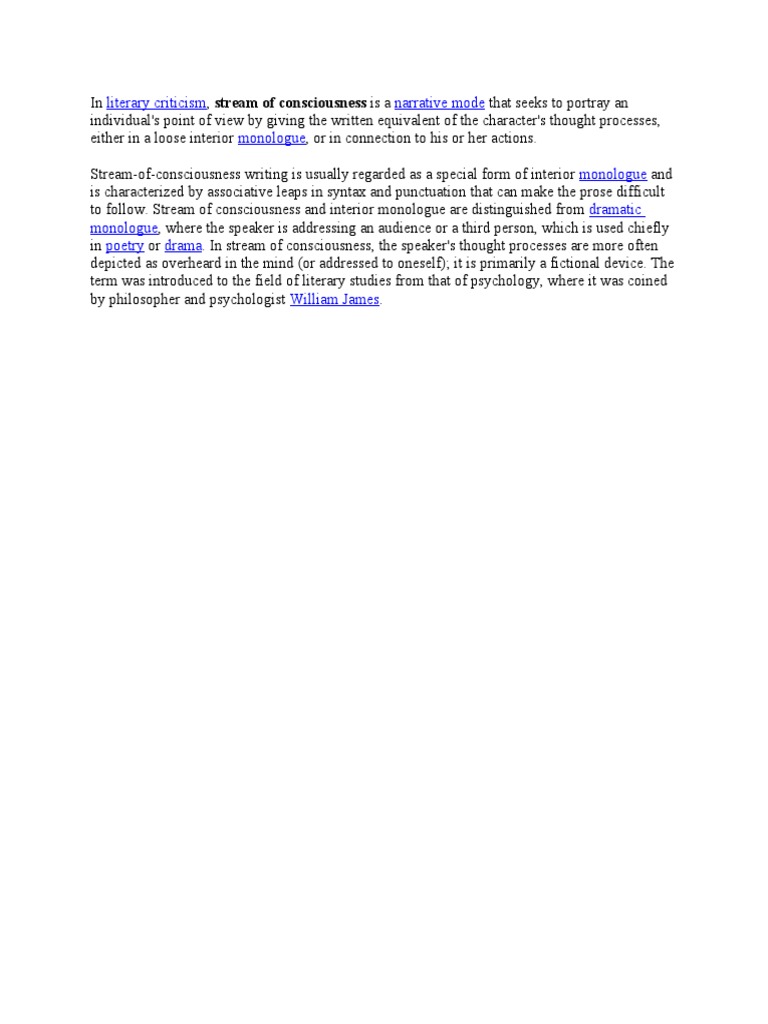 Monologue vs. Stream of Consciousness | PDF | Philosophy | General Fiction
