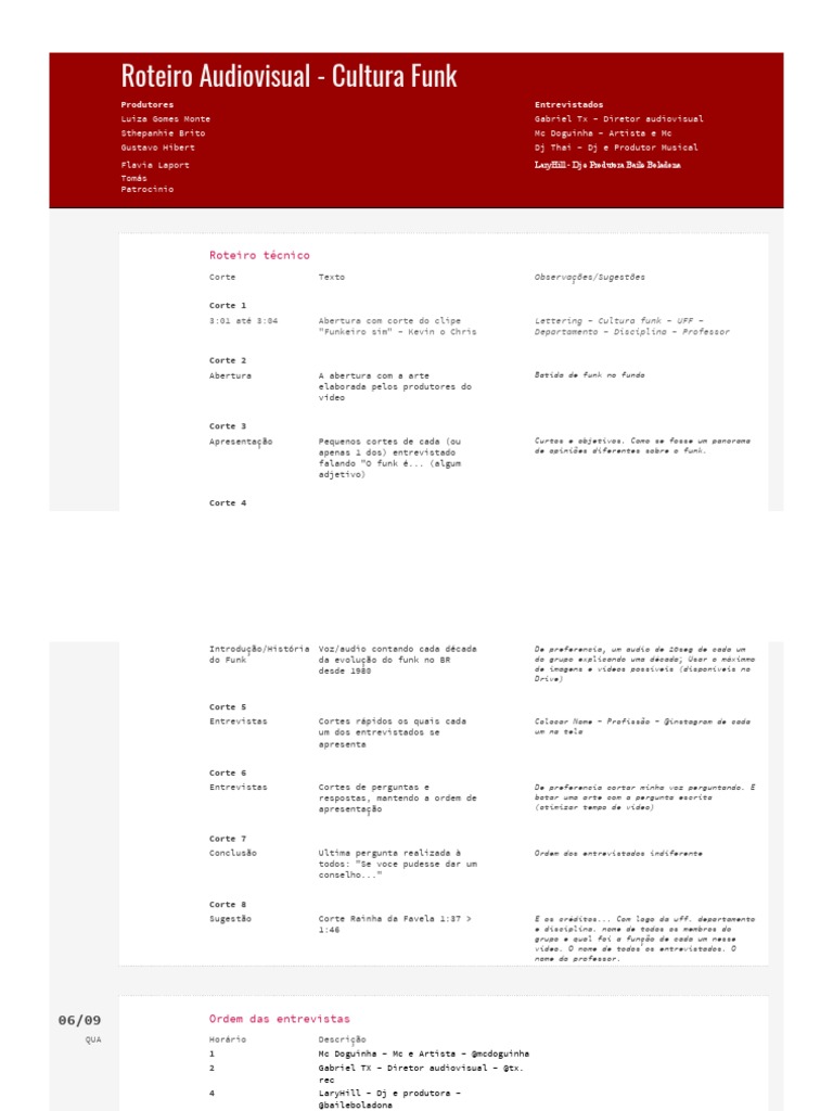 Roteiro Técnico Audiovisual Funk Pdf