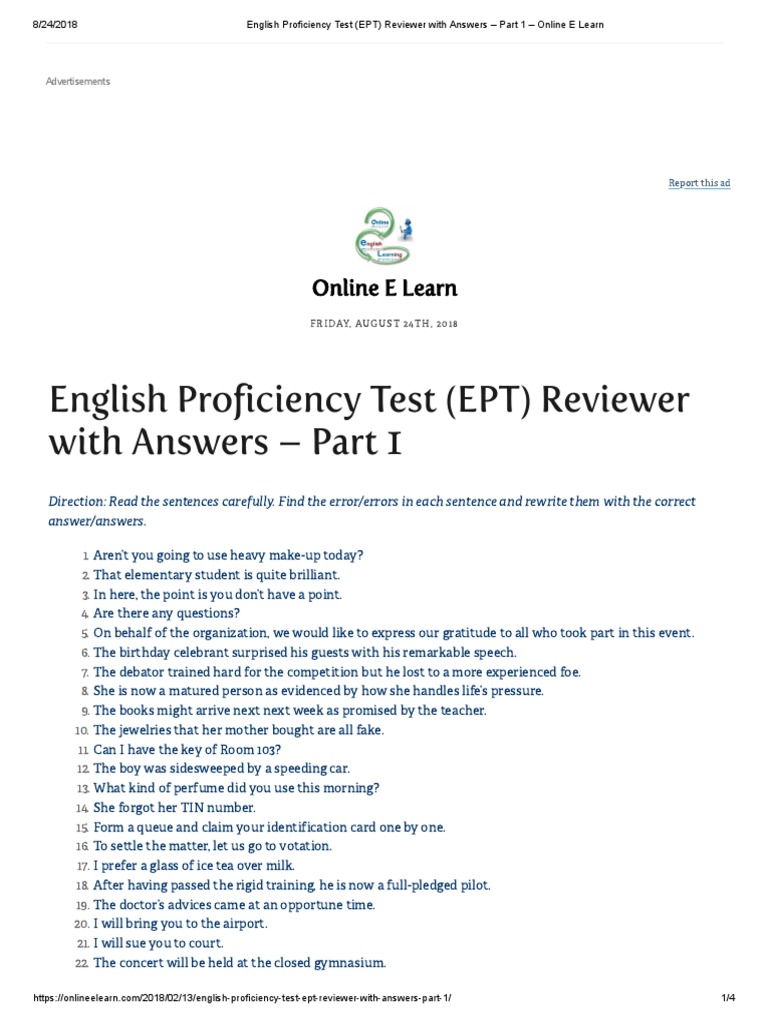 EPT Reviewer with Answers: Part 1 | PDF | Reading Comprehension