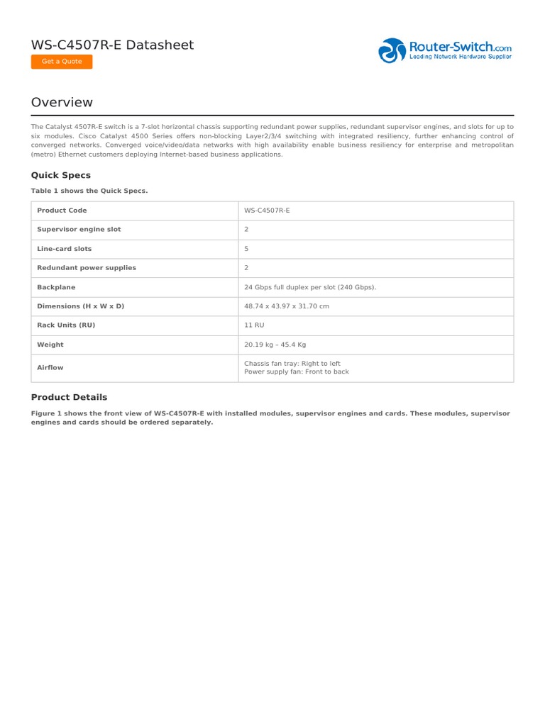 WS-C4507R-E Datasheet: Quick Specs | PDF | Telecommunications | Network ...
