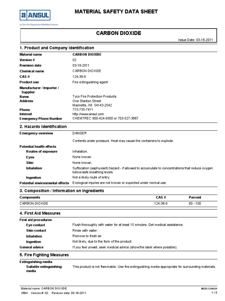 CARBON DIOXIDE SAFETY DATA SHEET visual data 6
