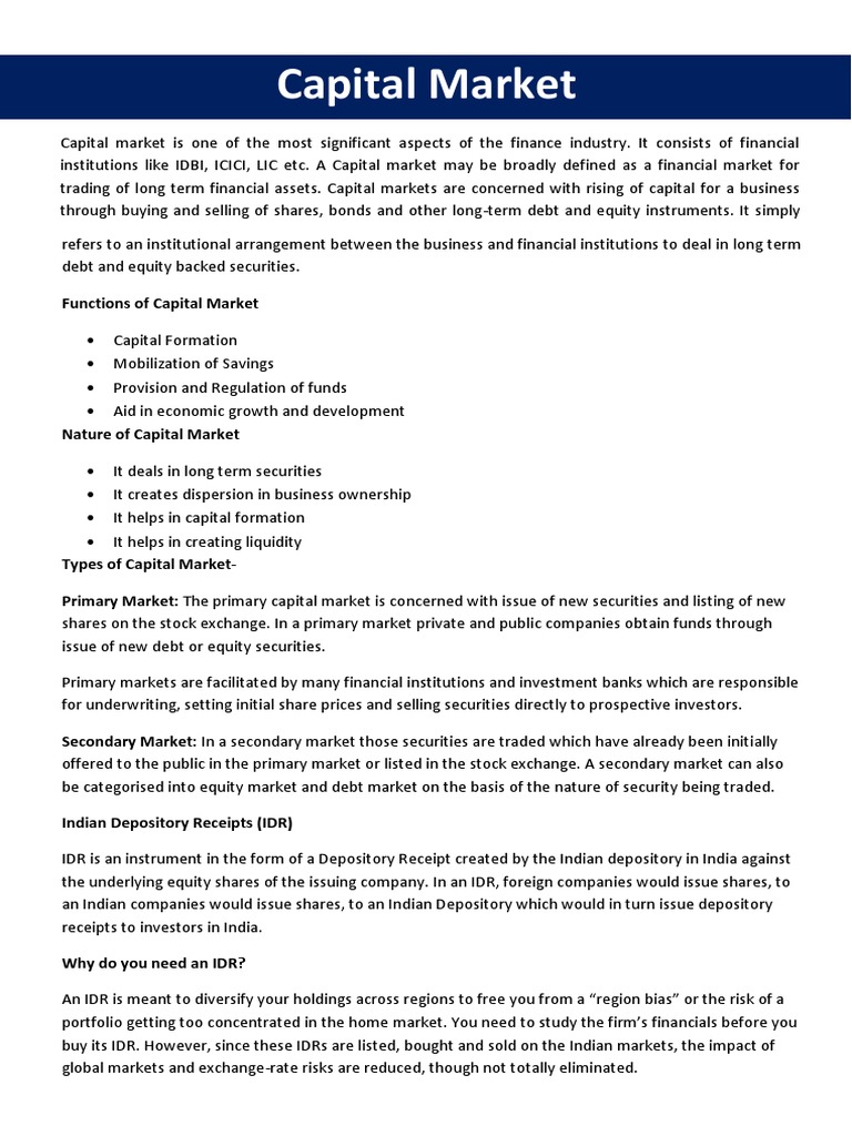 Capital Market | PDF | Financial Markets | Capital Market