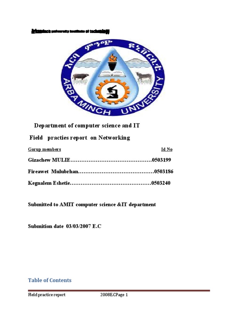 Department of Computer Science and IT Field Practies Report On ...