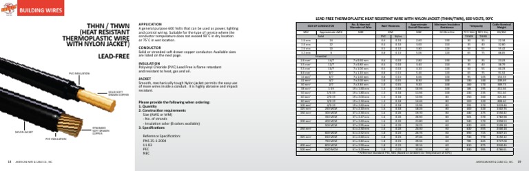 Duraflex THHN Wire Specifications | PDF | Wire | Materials