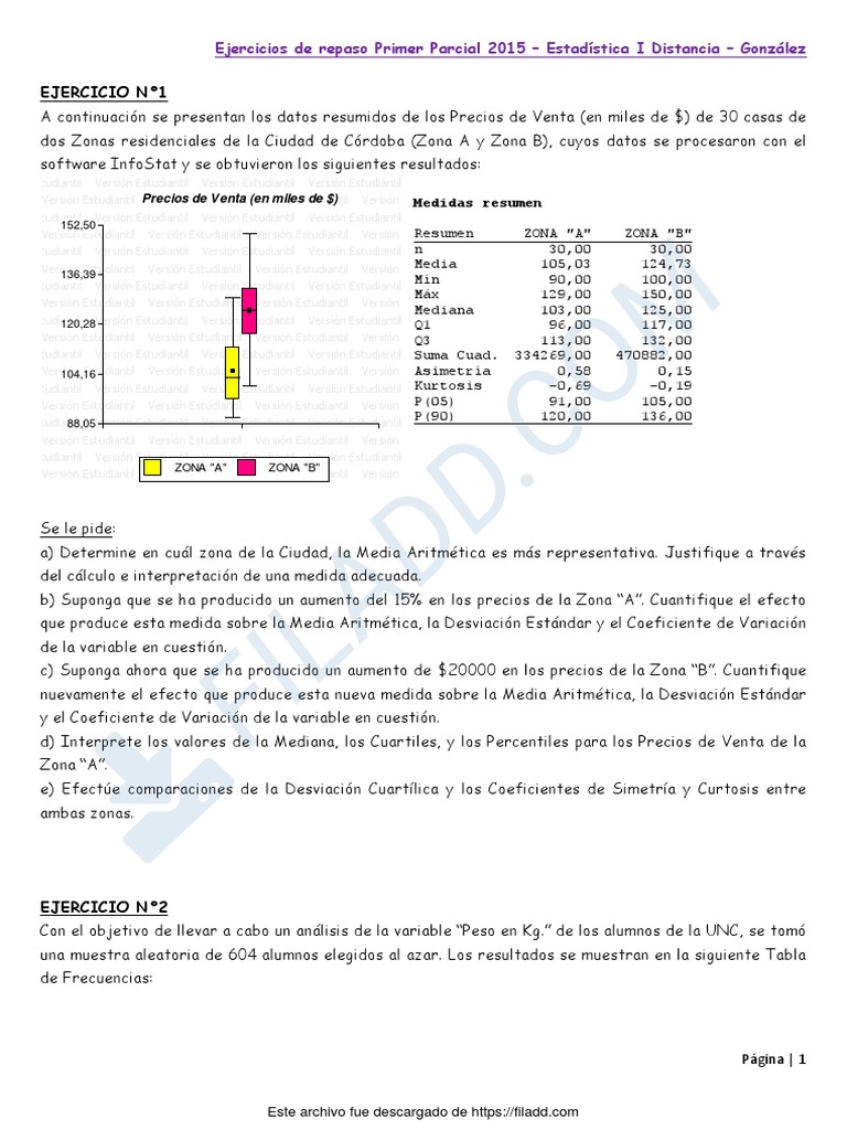 Ejercicios de Estadística I: Primer Parcial 2015 | PDF | Desviación ...