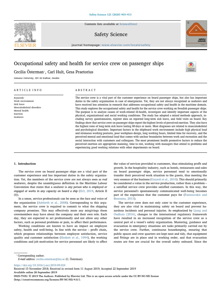 Safety Science: Cecilia Österman, Carl Hult, Gesa Praetorius T | PDF ...