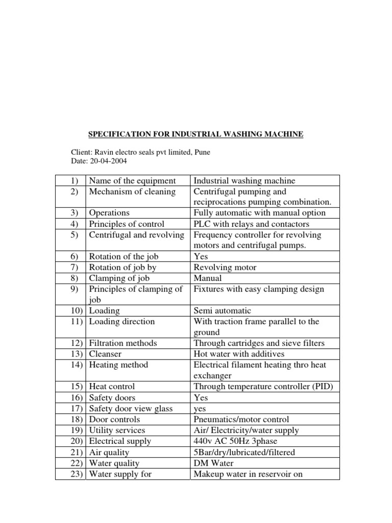 Specification | PDF | Washing Machine | Engines