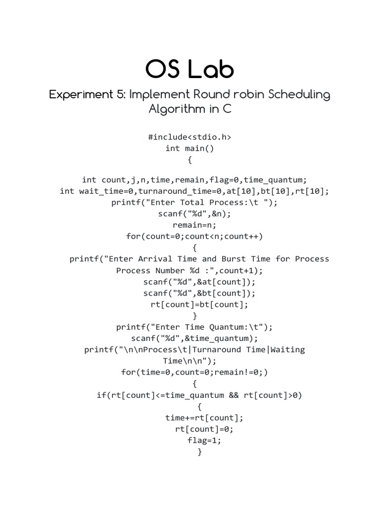 Round Robin Scheduling in C | PDF