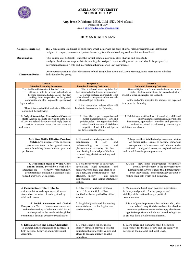 Human Rights Law Course Overview | PDF | Human Rights | International ...