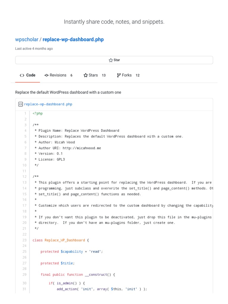 Replace The Default WordPress Dashboard With A Custom One GitHub | PDF ...