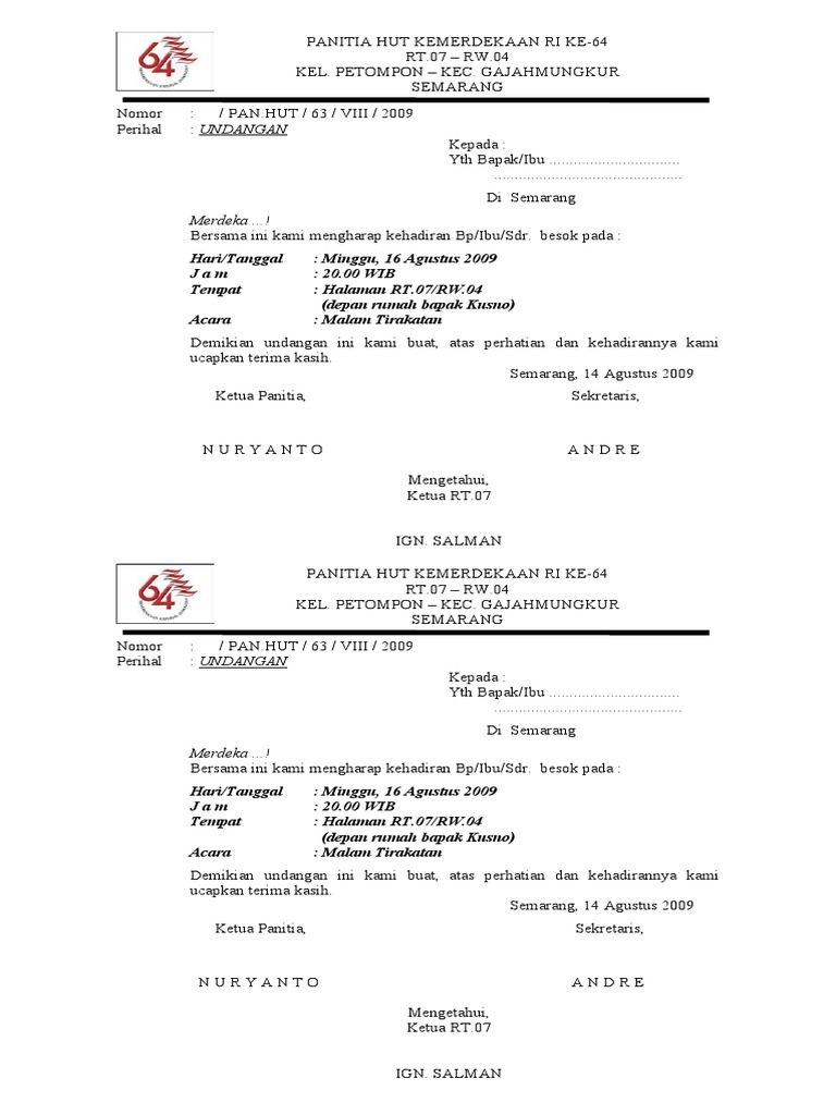 7300 Koleksi Contoh Undangan Syukuran Hut Ri Ke 73 Gratis Terbaik