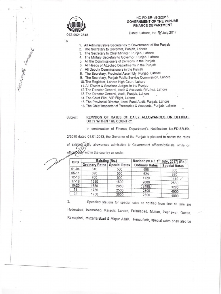 Revised TA/DA Rates Punjab 2024 | PDF | Government Of Pakistan | Pakistan