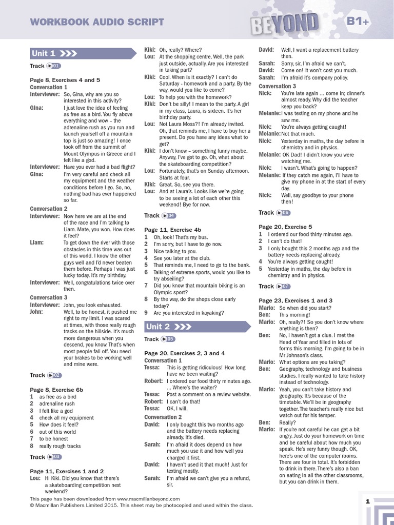 Workbook Audio Script: Unit 1 | PDF