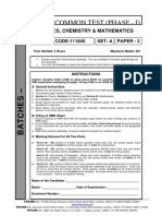 Fiitjee: Common Test (Phase - I