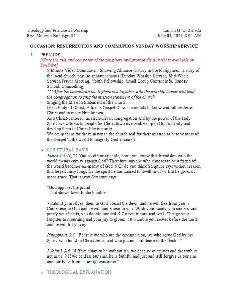 Occasion: Resurrection and Communion Sunday Worship Service | PDF ...