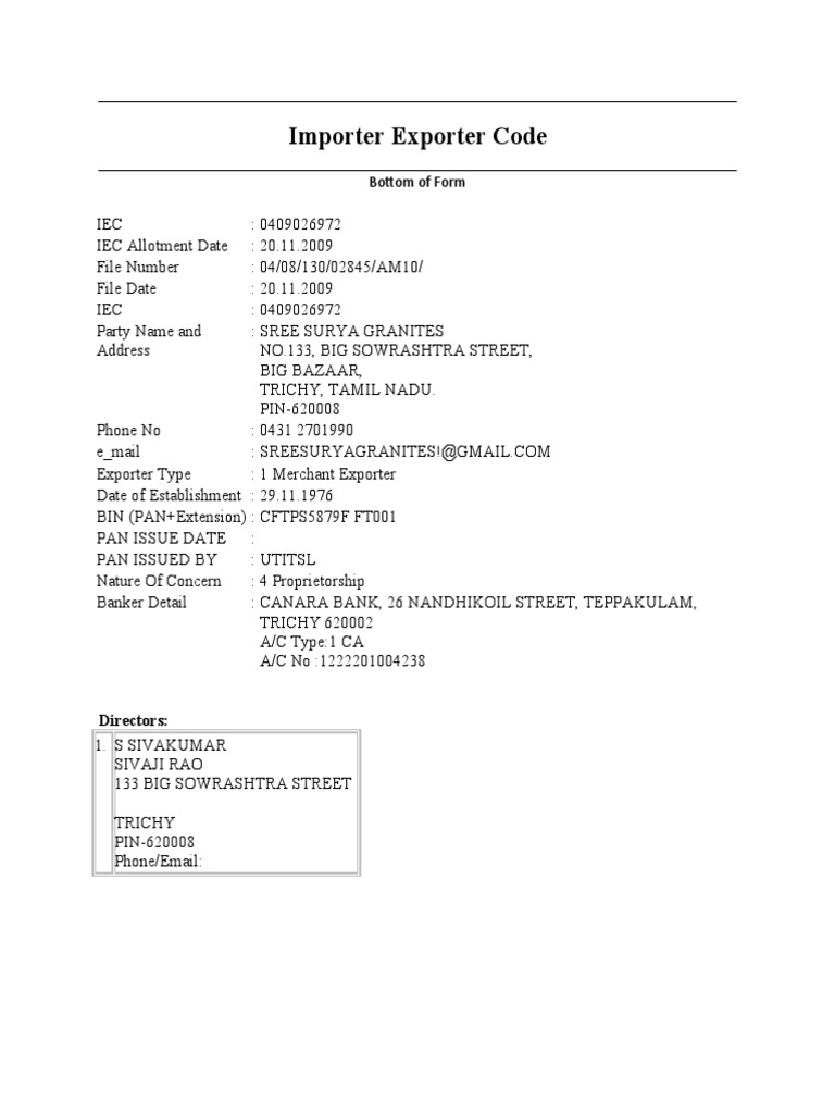Importer Exporter Code: Bottom of Form | PDF