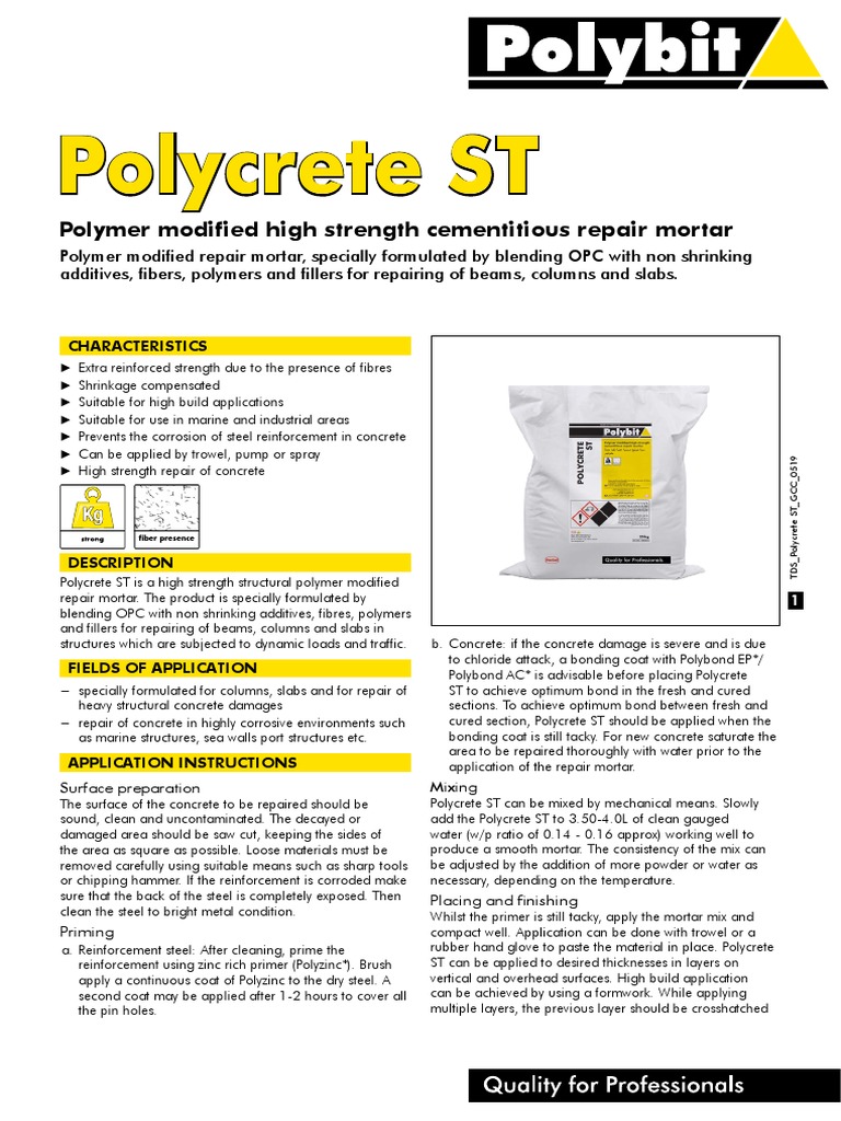 High Strength Polymer Modified Concrete Repair Mortar | PDF | Concrete ...