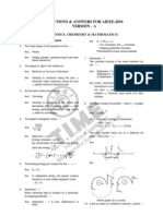 Solutions & Answers For Aieee-2010 Version - A: (Physics, Chemistry & Mathematics)