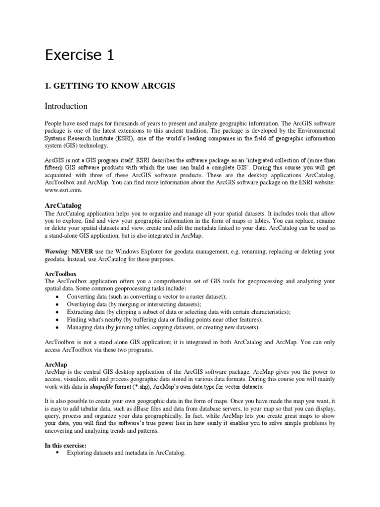 Exercise 1 1 Getting To Know Arcgis Pdf Arc Gis Geographic