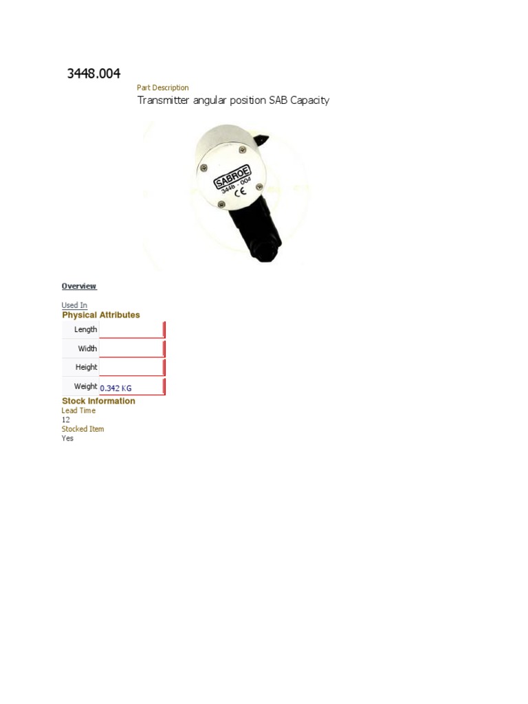 Transmitter Angular Position Sab Capacity Part Description Pdf
