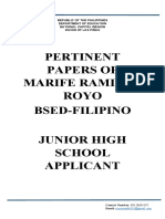 Pertinent Papers of Marife Ramirez Royo Bsed-Filipino Junior High School Applicant