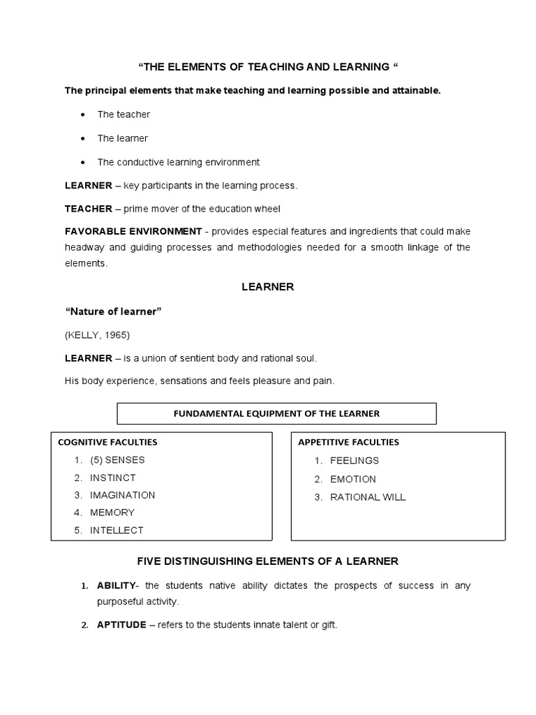 Key Elements of Teaching and Learning | PDF | Teachers | Learning