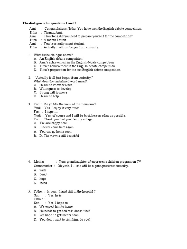 The Dialogue Is For Questions 1 and 2 | PDF