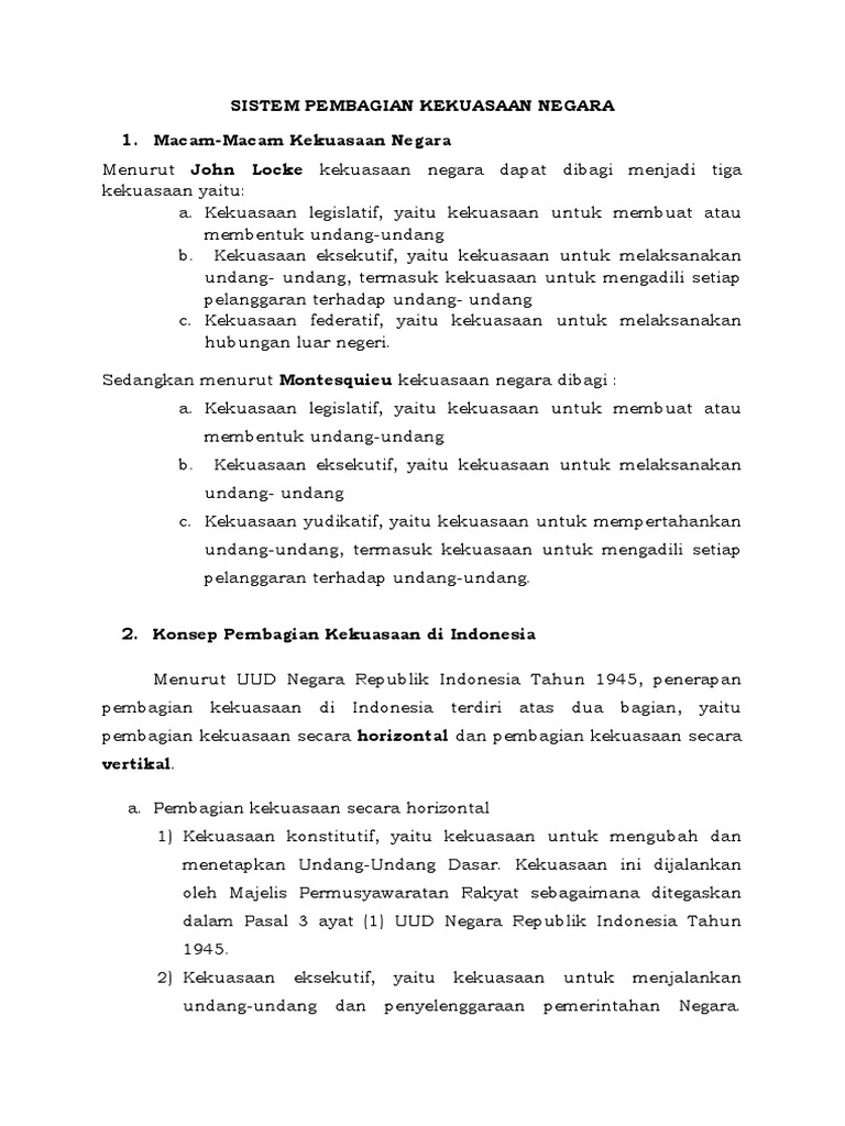 Sistem Pembagian Kekuasaan Negara Republik Indonesia Pdf