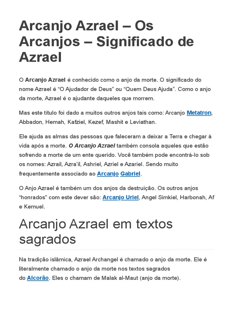 Significado do Arcanjo Azrael | PDF | Anjo | Crença e doutrina religiosa