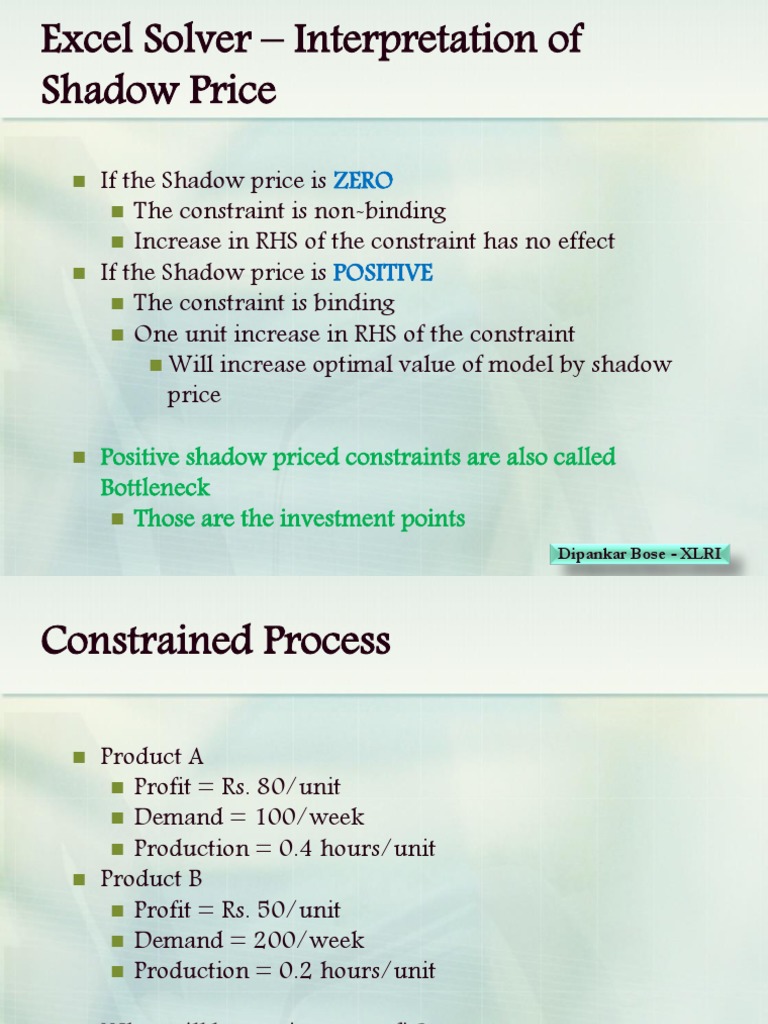 Excel Solver - Interpretation of Shadow Price | PDF