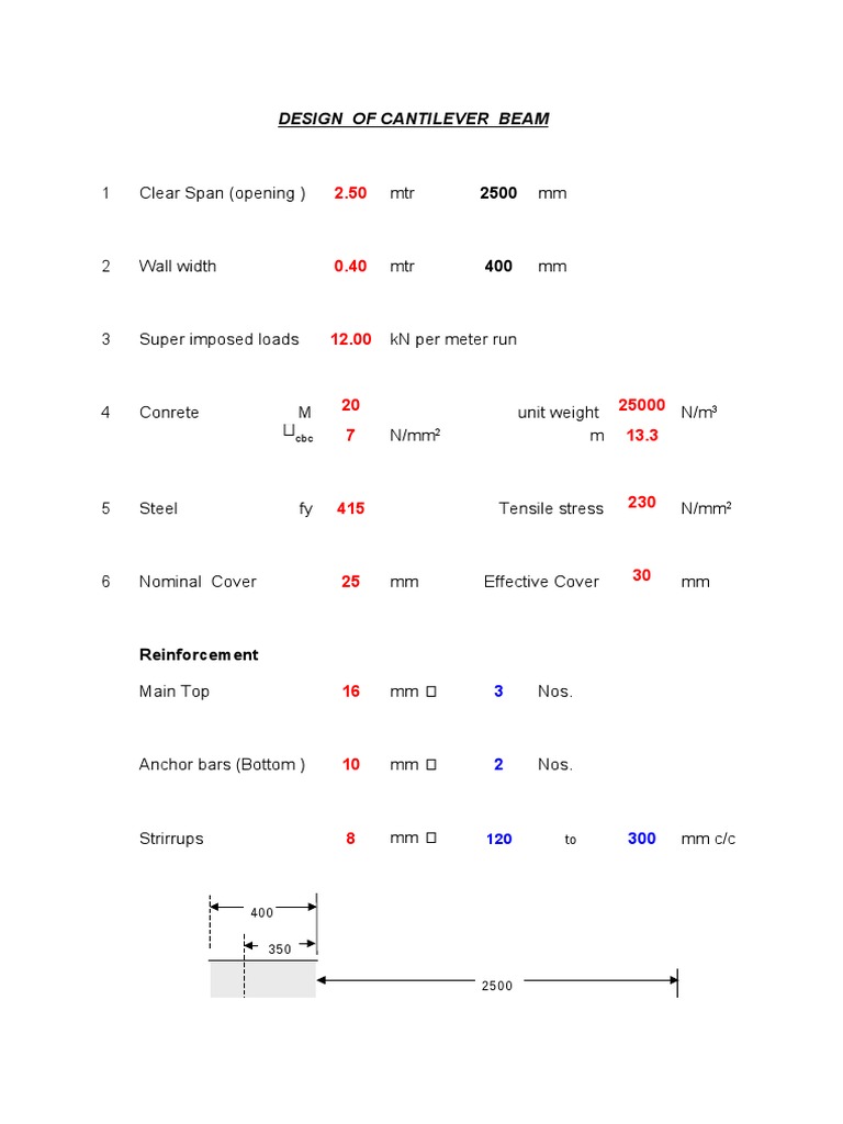 Cantilever Beam Design Specifications | PDF | Beam (Structure) | Materials