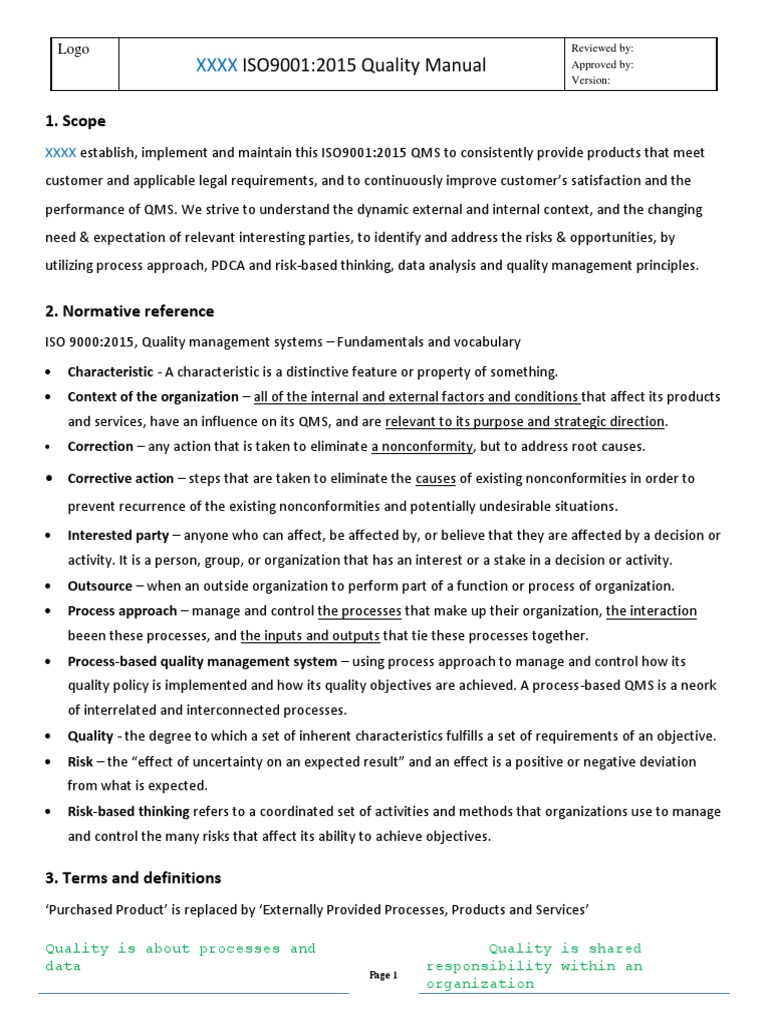ISO 9001:2015 Quality Manual Overview | PDF | Iso 9000 | Quality ...